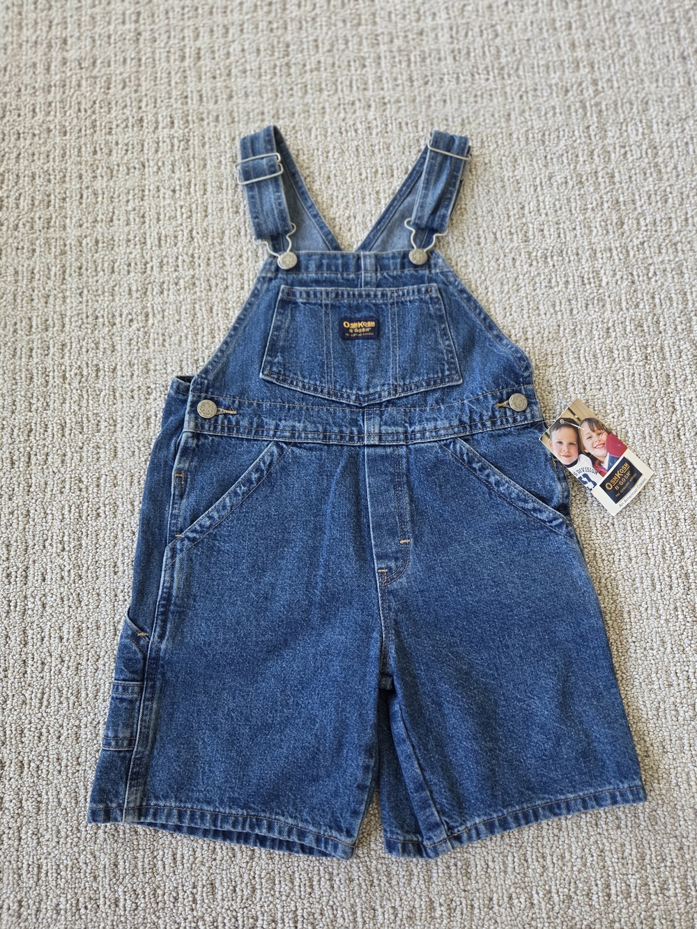90's Vintage OshKosh B'gosh Dark Blue Denim Kids Shortall Overalls